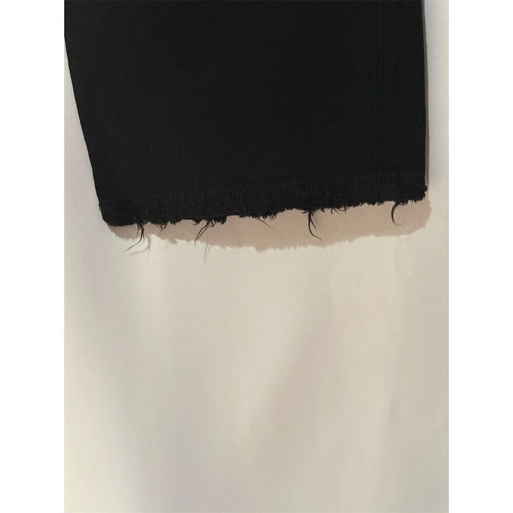 FRAME The Straight Baggy Jeans Womens Size 32 Black Wide-Leg Raw Hem